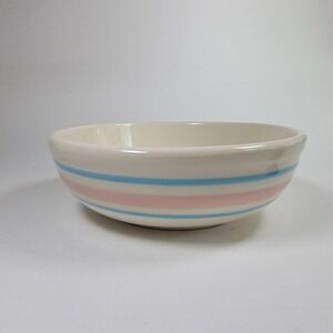 Vintage McCoy 1413 Small Bowl – Pink & Blue Stripe  6" USA  Pottery